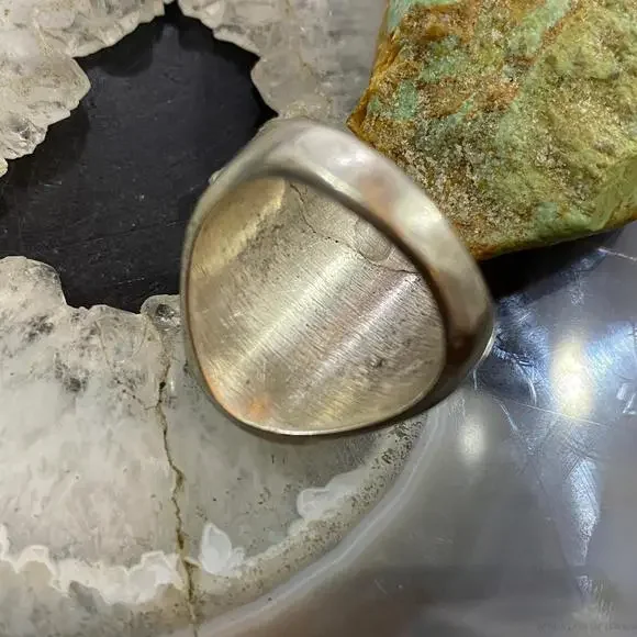 Vintage Native American Silver Oval Malachite Shield Ring Size 11 For Men - Picture 6 of 9